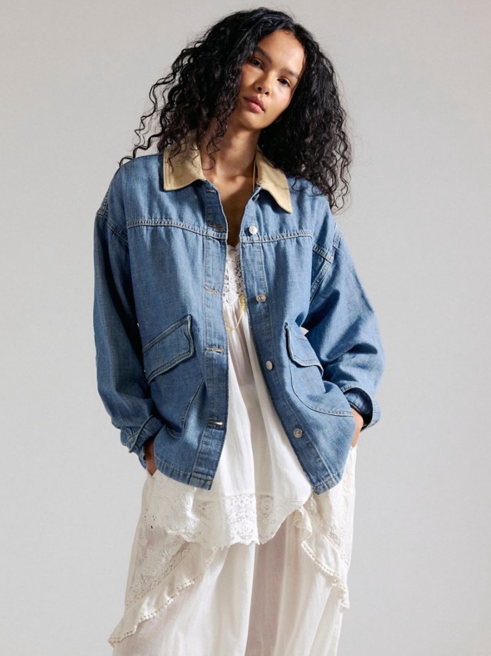 NWT Free People “We The Free” Lemon Denim Jacket size L